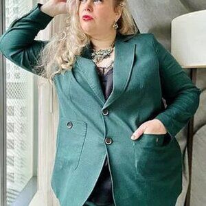 Universal Standard Coastal Linen Blazer in Sea Moss, Size 2XS